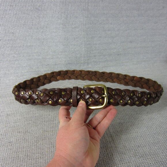 Fossil Belt Womens Medium Brown Genuine Leather Braided Studded Western Boho - Picture 2 of 16